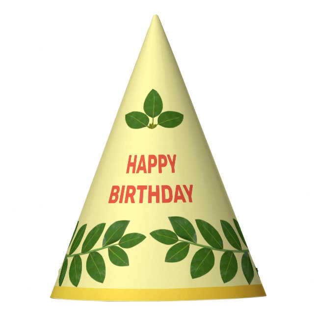 Modern Green Bay Leaves Birthday Party Hat (Front)