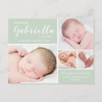 Modern Green Birth Announcement Postcard