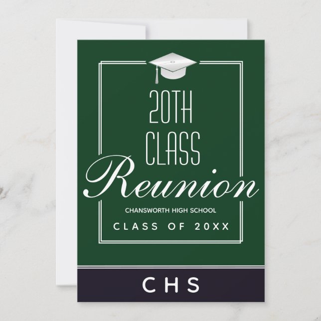Modern Green Black 20th Class Reunion Invitation (Front)