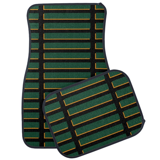 Modern Green Black 3D Stripes Car Floor Mats (Set)