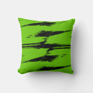 Modern Green Black Brush Stroke Paint Throw Pillow
