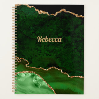Modern Green Black & Gold Agate Personalize Planner
