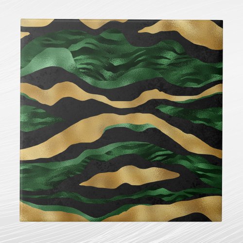 Modern Green Black Gold Animal Print Pattern Ceramic Tile