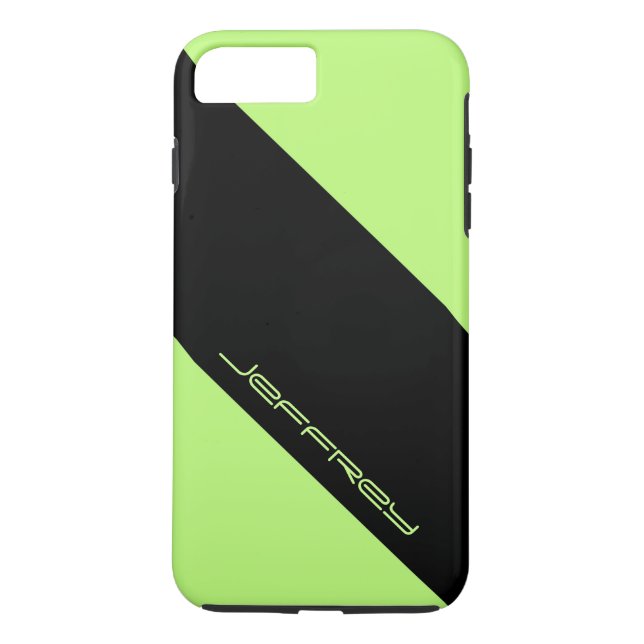 Modern Green & Black One Stripe, Personalized Name Case-Mate iPhone Case (Back)