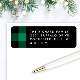 Modern Green Black Plaid Christmas Address Label