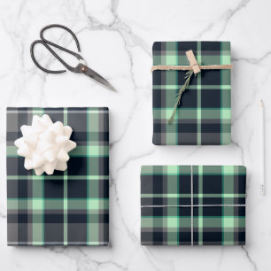 Modern Green Black Plaid Tartan Pattern Wrapping Paper Sheets