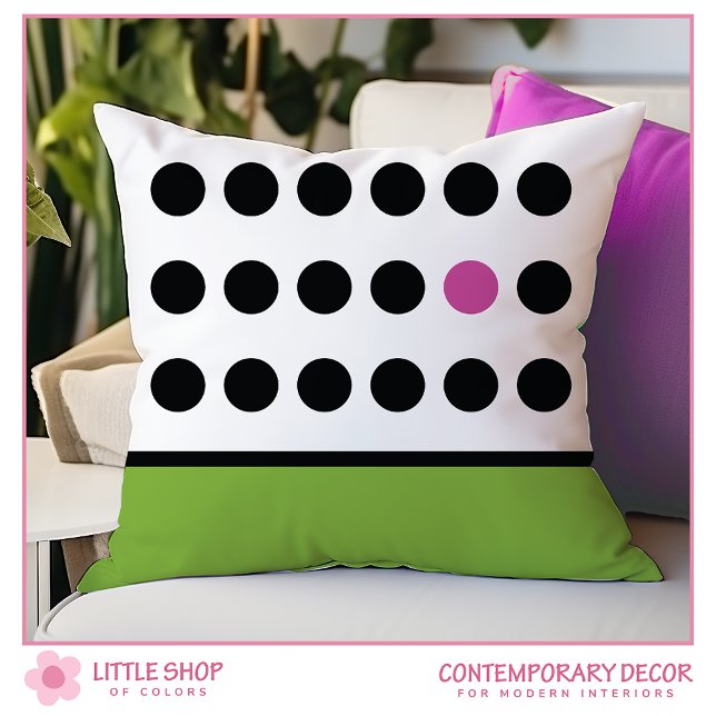 Modern Green Black Polka Dot Throw Pillow (Creator Uploaded)