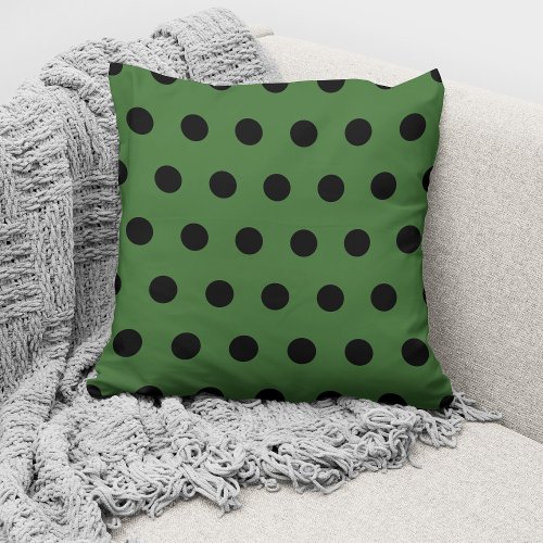 Modern Green Black Polka Dots Pattern Throw Pillow