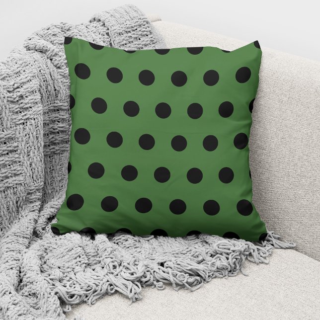 Modern Green Black Polka Dots Pattern Throw Pillow (Creator Uploaded)
