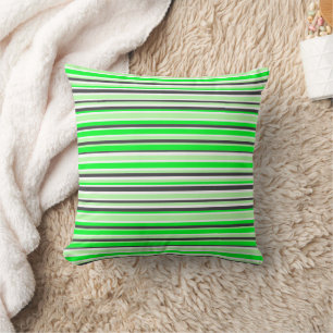Modern Green Black Stripes Throw Pillow