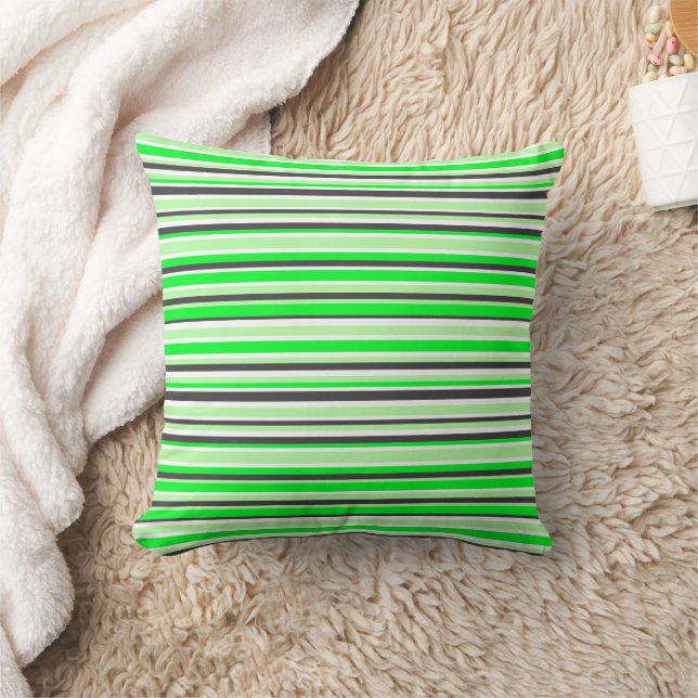 Modern Green Black Stripes Throw Pillow (Blanket)