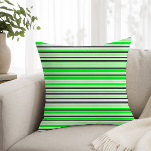 Modern Green Black Stripes Throw Pillow