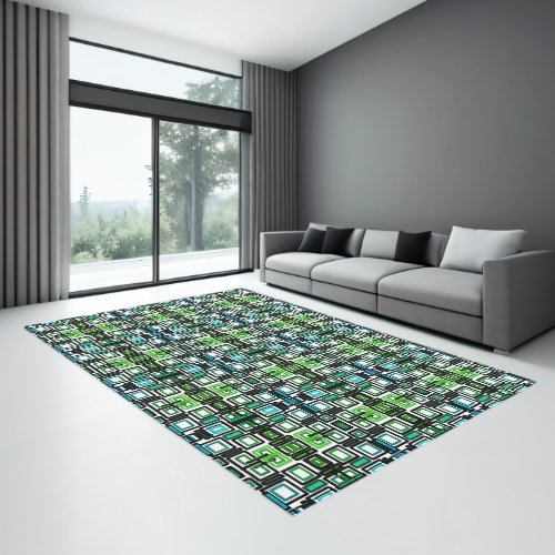 Modern Green Black Teal White Geometric Blocks  Rug