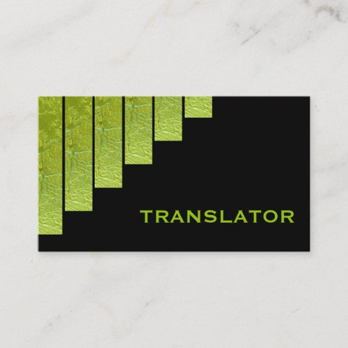 Modern green black vertical stripes translator business card