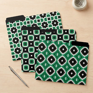Modern Green Black White Mosaic Geometric Pattern File Folder