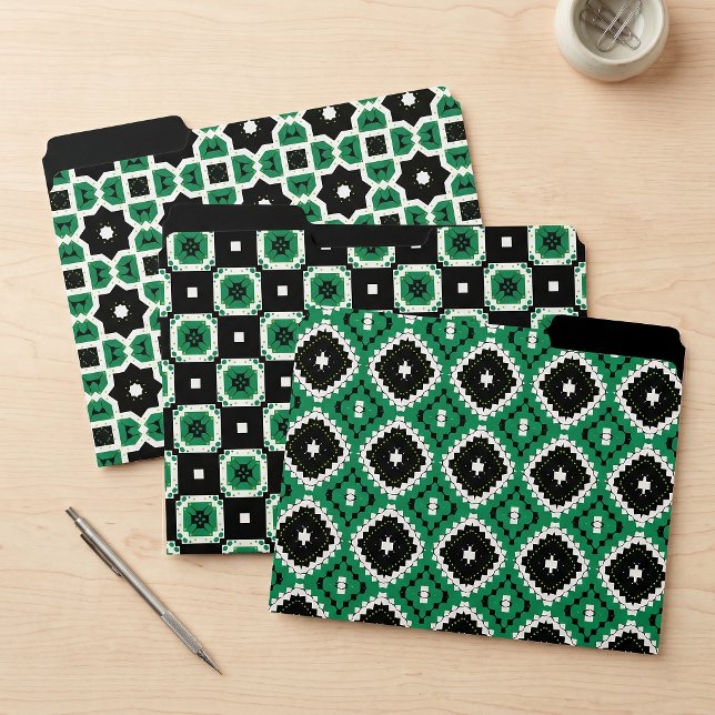Modern Green Black White Mosaic Geometric Pattern File Folder (Creator Uploaded)