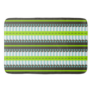 Modern Green, Blue, Brown Stripes & Dots Pattern Bathroom Mat