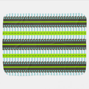 Modern Green, Blue, Brown Stripes & Dots Pattern Stroller Blanket