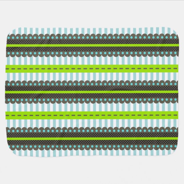 Modern Green, Blue, Brown Stripes & Dots Pattern Stroller Blanket (Horizontal)