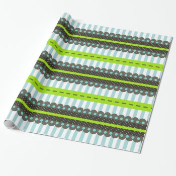 Modern Green  Blue  Brown Stripes & Dots Pattern Wrapping Paper by VintageDesignsShop at Zazzle