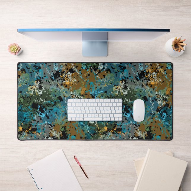 Modern Green Blue Camo Army Masculine Custom Name  Desk Mat (Office 1)