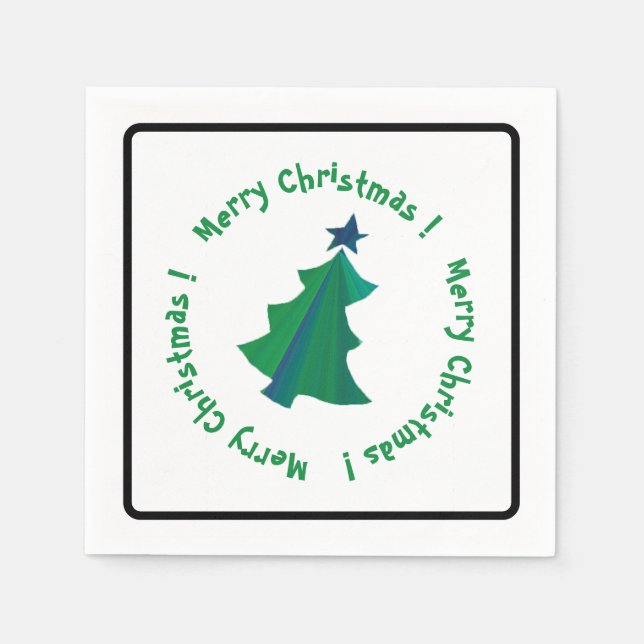 Modern Green Blue Christmas Tree Napkins (Front)