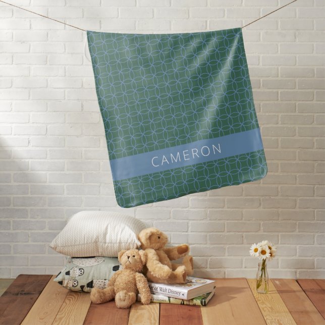 Modern Green Blue Geometric Personalized Name Baby Blanket (In Situ)