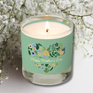 Modern Green Blue Heart Floral Mother's Day Scented Candle