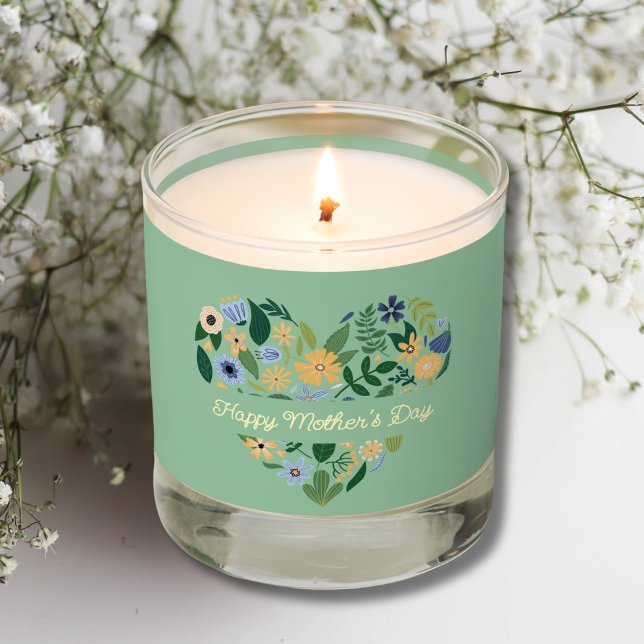 Modern Green Blue Heart Floral Mother's Day Scented Candle (Creator Uploaded)