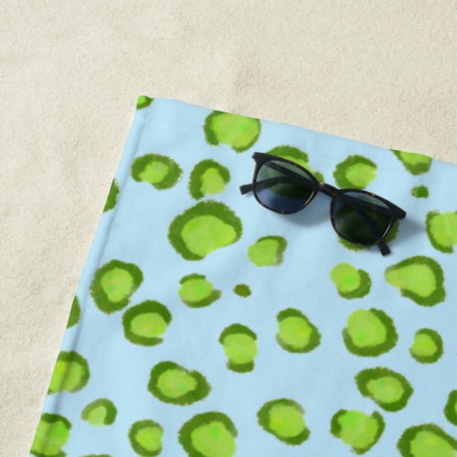Modern Green Blue Leopard Animal Print Pattern Beach Towel