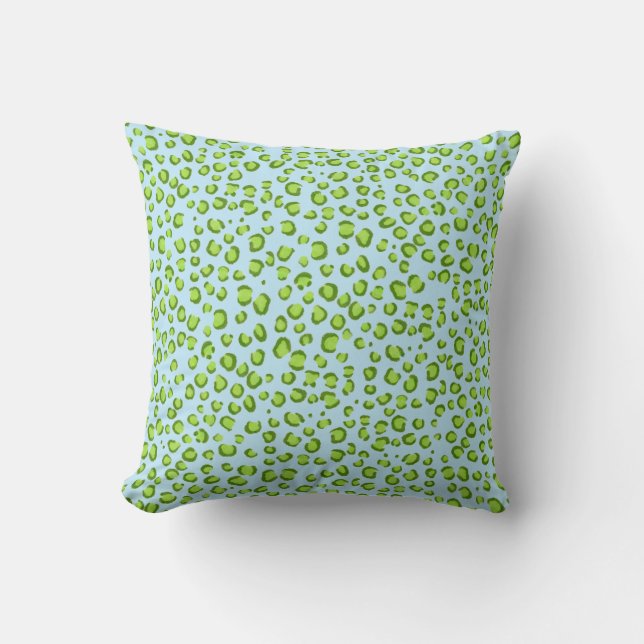 Modern Green Blue Leopard Animal Print Pattern Throw Pillow (Front)