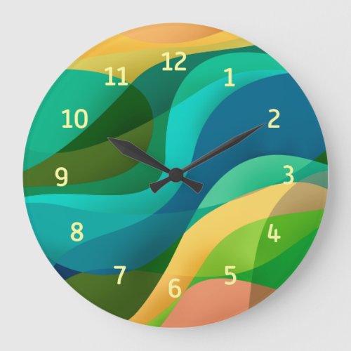 Modern Green Blue Yellow Abstract Art Large Clock