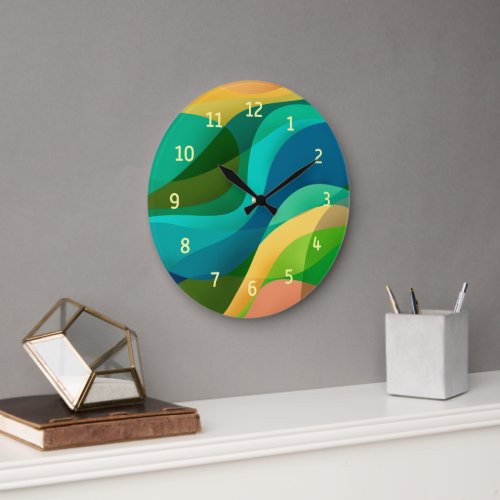 Modern Green Blue Yellow Abstract Art Large Clock