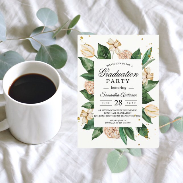 Modern Green & Blush Floral Watercolor Graduation  Invitation (Creator Uploaded)