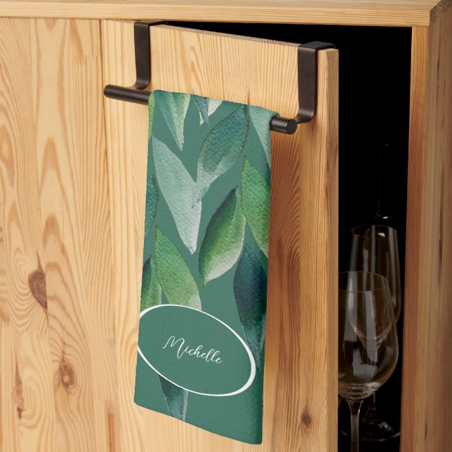 Modern Green Bohemian Nature Kitchen Towel (Thirds Fold)