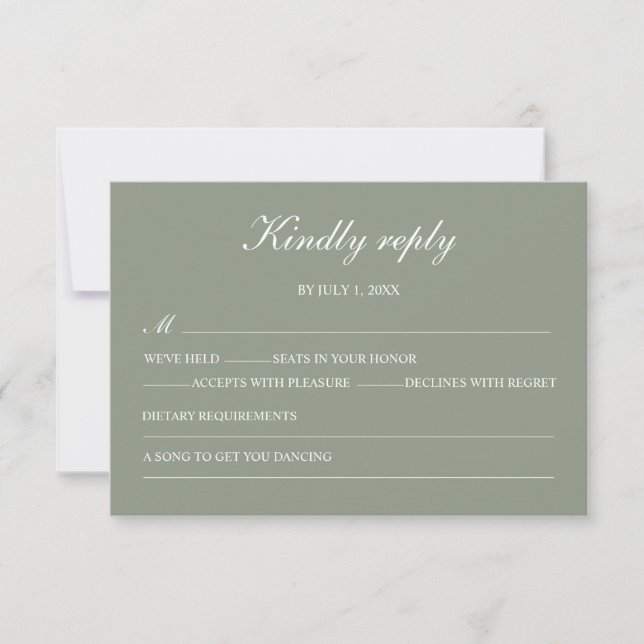 Modern Green Boho Wedding Simple Elegant RSVP Card (Front)