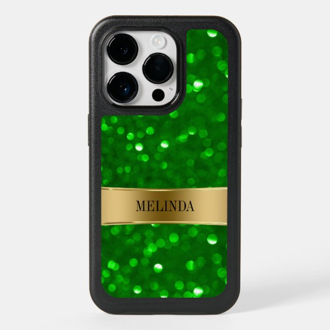 Modern Green Bokeh Glitter Otterbox iPhone Case (Back)