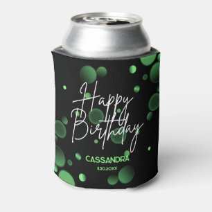 Modern Green Bokeh Gradient Black Happy Birthday Can Cooler