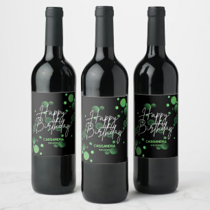 Modern Green Bokeh Gradient Black Happy Birthday Wine Label