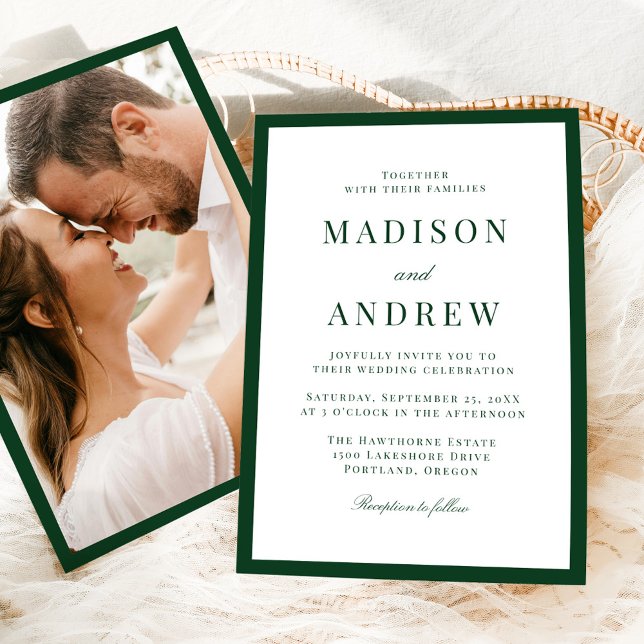 Modern Green Border Photo Wedding Invitation (Creator Uploaded)