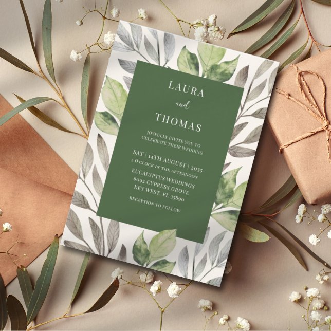 Modern Green Botancial Watercolor Wedding Invitation (Creator Uploaded)