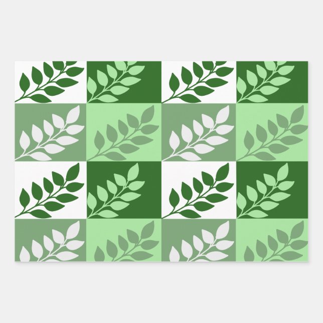 Modern Green Botanical Leaf Pattern Wrapping Paper (Front)
