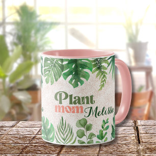 Modern Green Botanical Leaves Plant Mom Mug