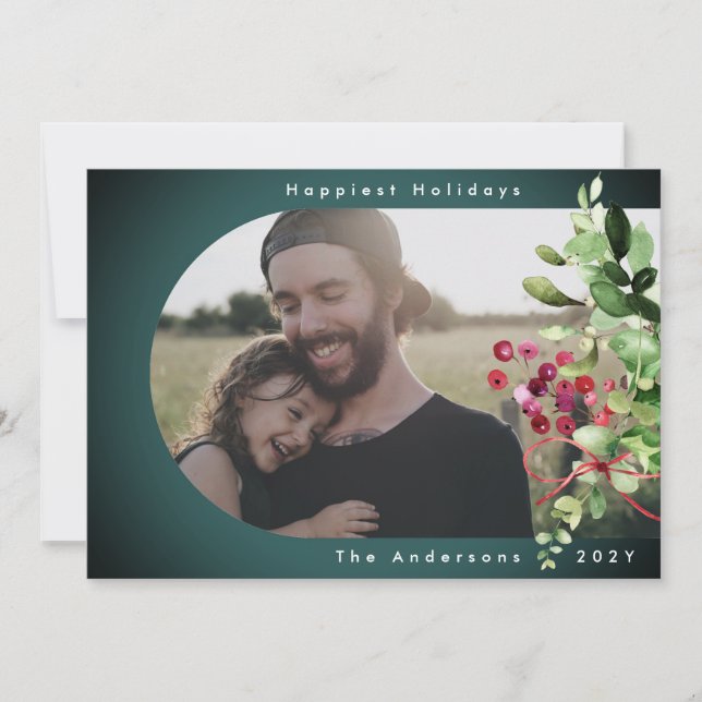 Modern Green Botanical Ombre Fun Gradient Happiest Holiday Card (Front)