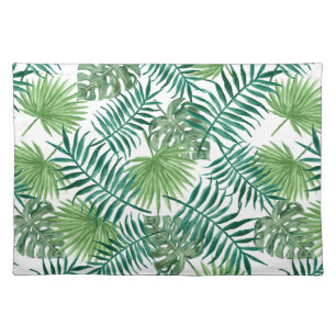 Modern Green Botanical Palm Leaves Cloth Placemat