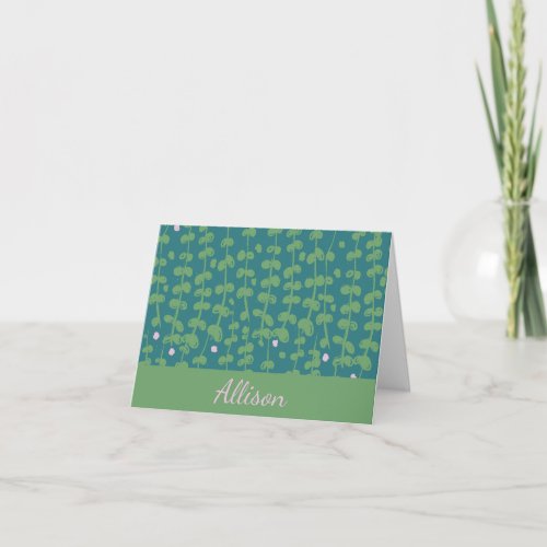 Modern Green Botanical Vines Personalized Name Note Card