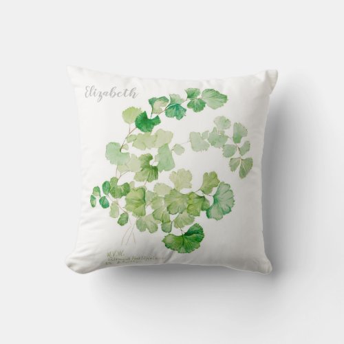 Modern Green Botanical Watercolor Painting Throw Pillow