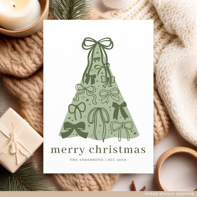 Modern Green Bow Christmas Tree Card (Christmas card is shown in 5 x 7 inches, square corners. Choose size, paper, and corner style.
)