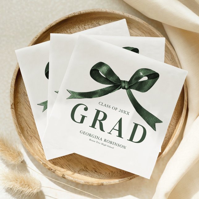 Modern Green Bow Graduation Party Napkins (Creator Uploaded)