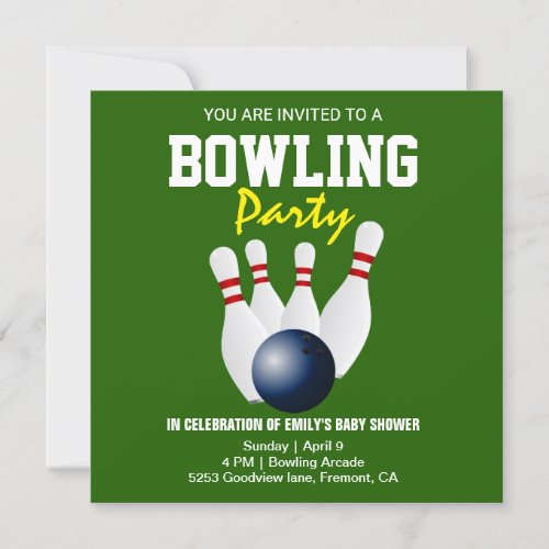 Modern Green Bowling Baby Shower Invitation